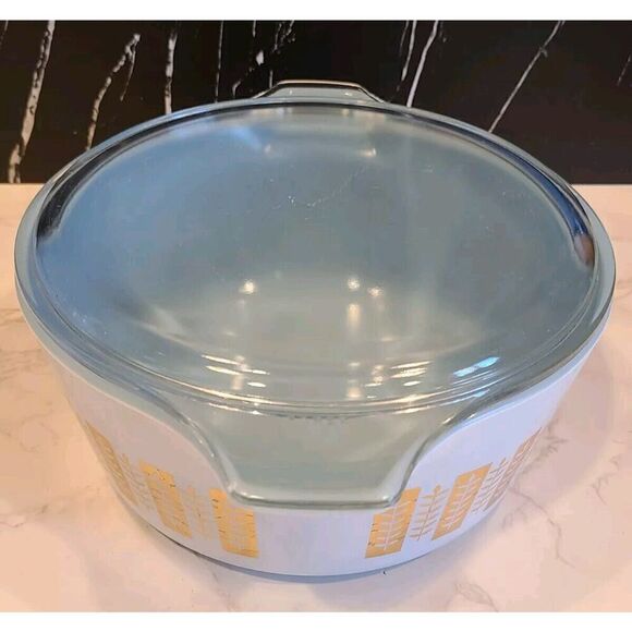 Pyrex Gourmet Promo #475 B 2.5 Qt Casserole Dish 1961 Delphite Blue Gold & lid - Picture 5 of 16